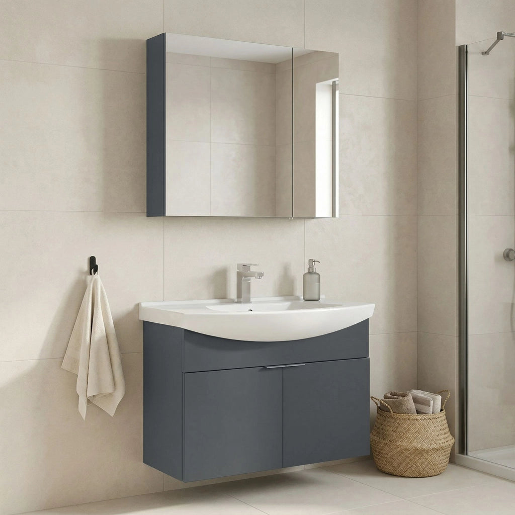 Set mobile lavabo con specchio (2 pezzi) "Purus 80" - 80 x 50 x 58 cm - Antracite opaco
