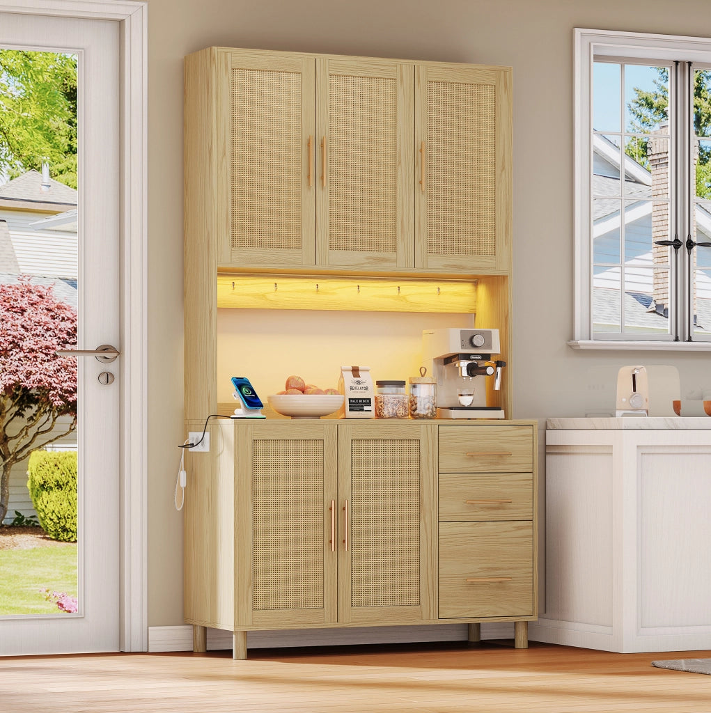 Credenza da cucina in MDF con LED, prese e ripiani regolabili