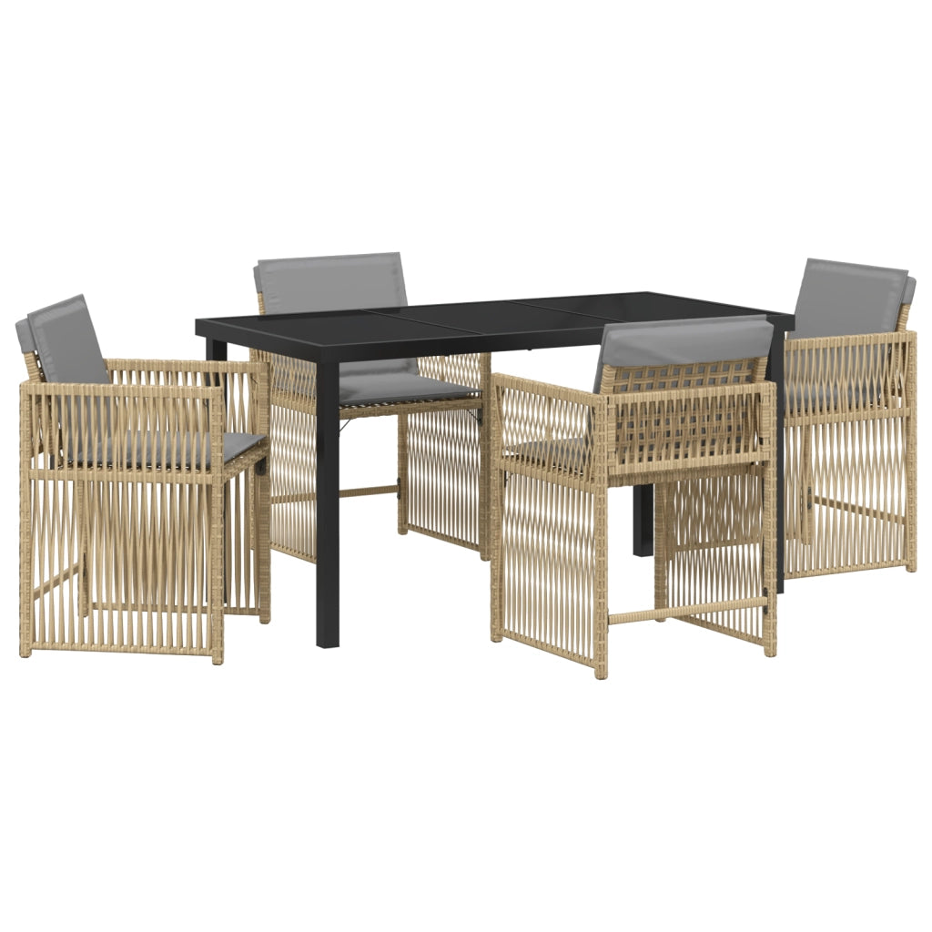 Set da Pranzo da Giardino 5 Pezzi con Cuscini Beige Rattan Polimerico