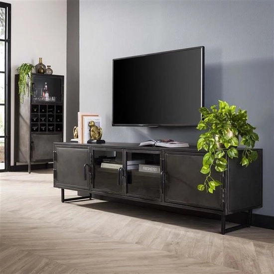 Scrivania Industriale TV in Acciaio Nero 180x40x50 cm