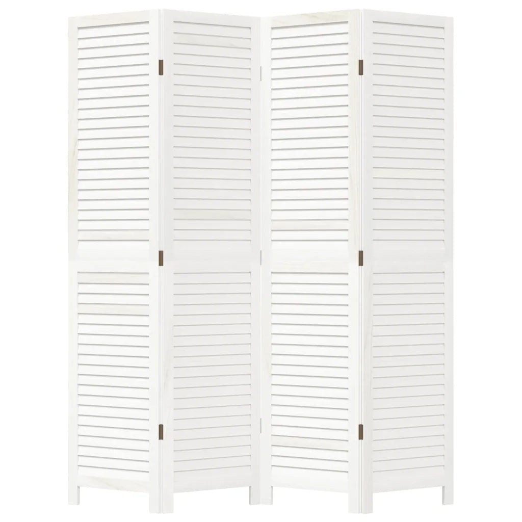 Divisorio Ambienti 4Pannelli Bianco Legno Massello di Paulownia 358834