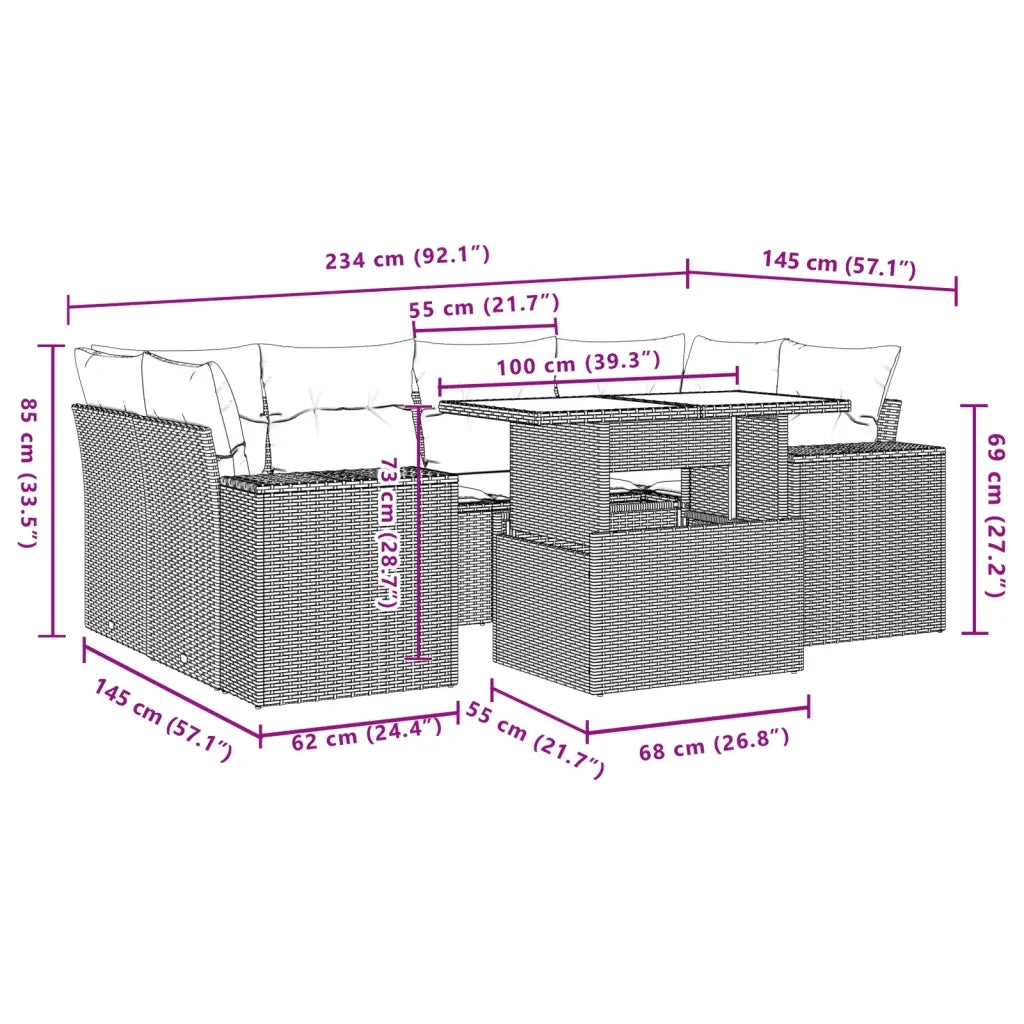 Set Divani da Giardino 7 pz con Cuscini Beige in Polyrattan 3269019