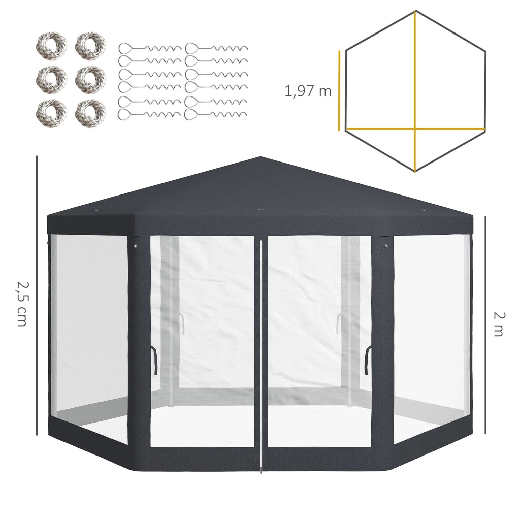 Gazebo esagonale da giardino ¨C zephmum ¨C Grigio scuro, metallo, 394x341x250 cm