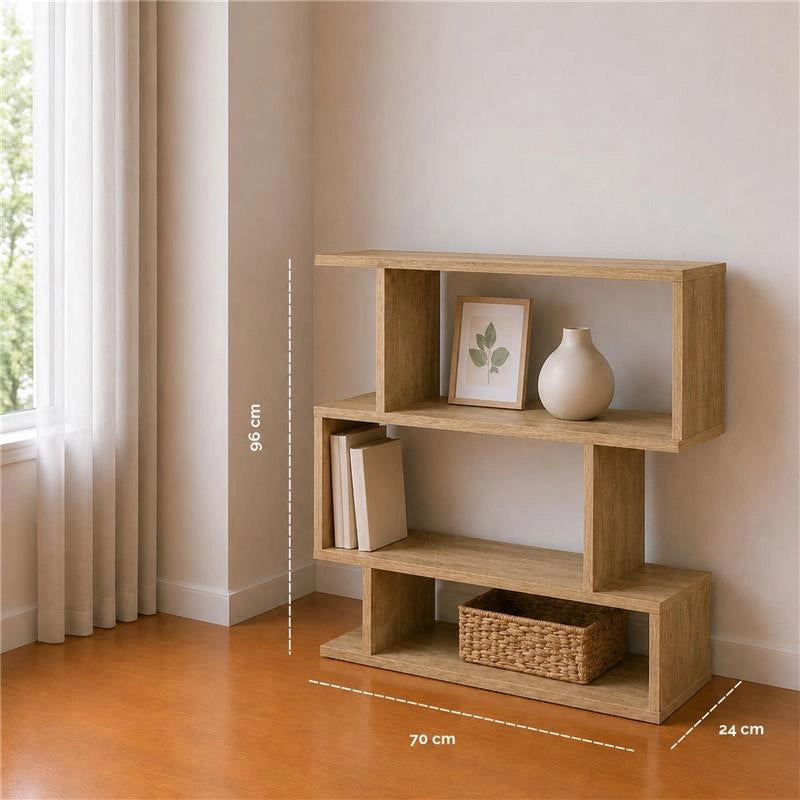 LIBRERIA IN MDF ROVERE CON TRE RIPIANI SFALSATI MISURE: 70X24X96 CM