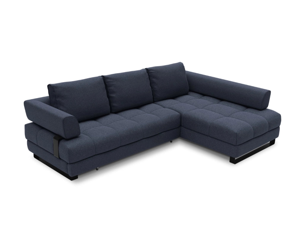 Cosmopolitan Design - Divano convertibile angolare destro con box "Clinton" 5 posti in tessuto strutturato blu scuro 
