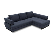 Cosmopolitan Design - Divano convertibile angolare destro con box "Clinton" 5 posti in tessuto strutturato blu scuro 