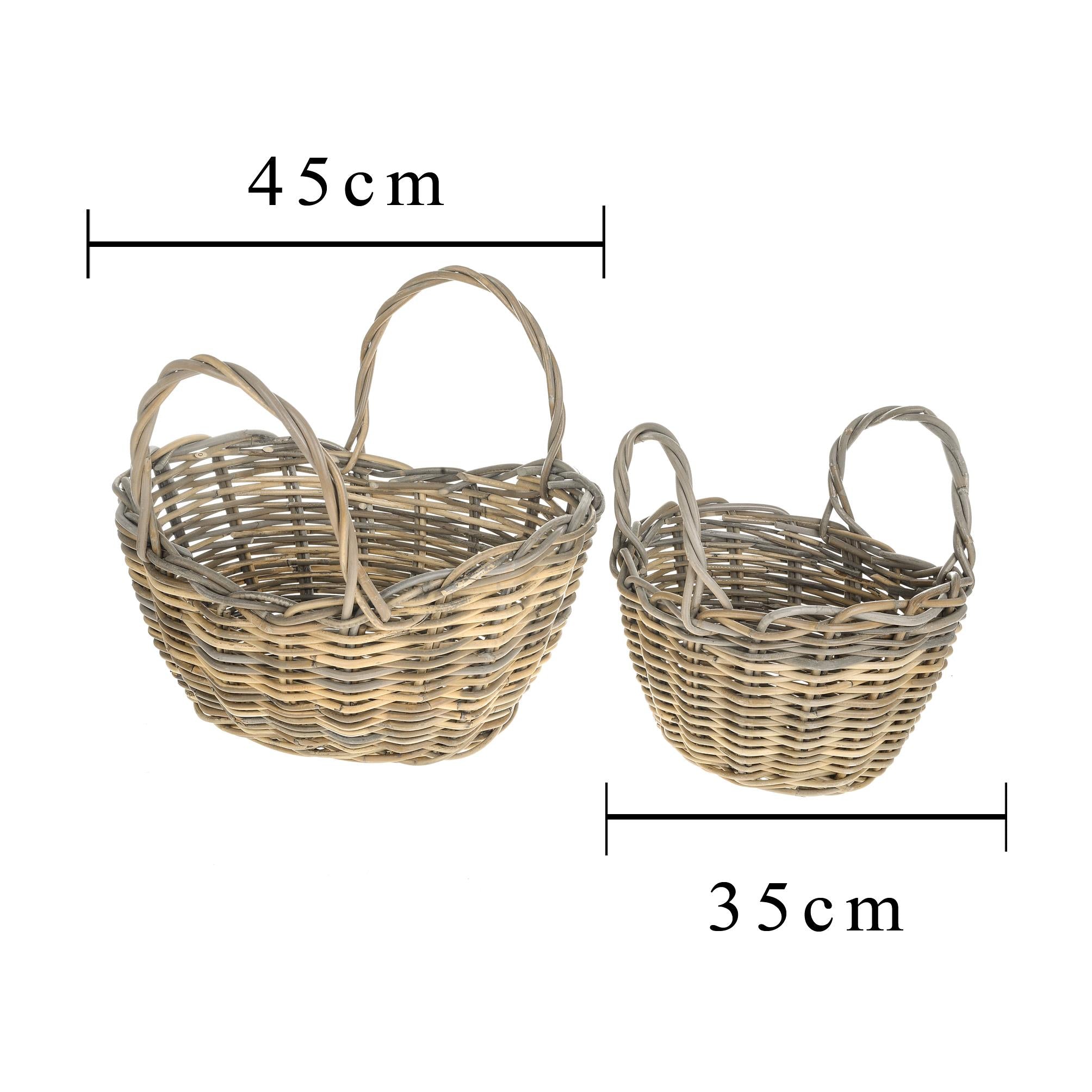 Set 2 Cesti Ovali in Vimini con Manici Larghezza 45 cm
