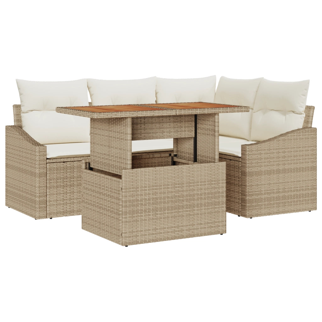 Set di divani da giardino 5 pezzi con cuscini beige in rattan