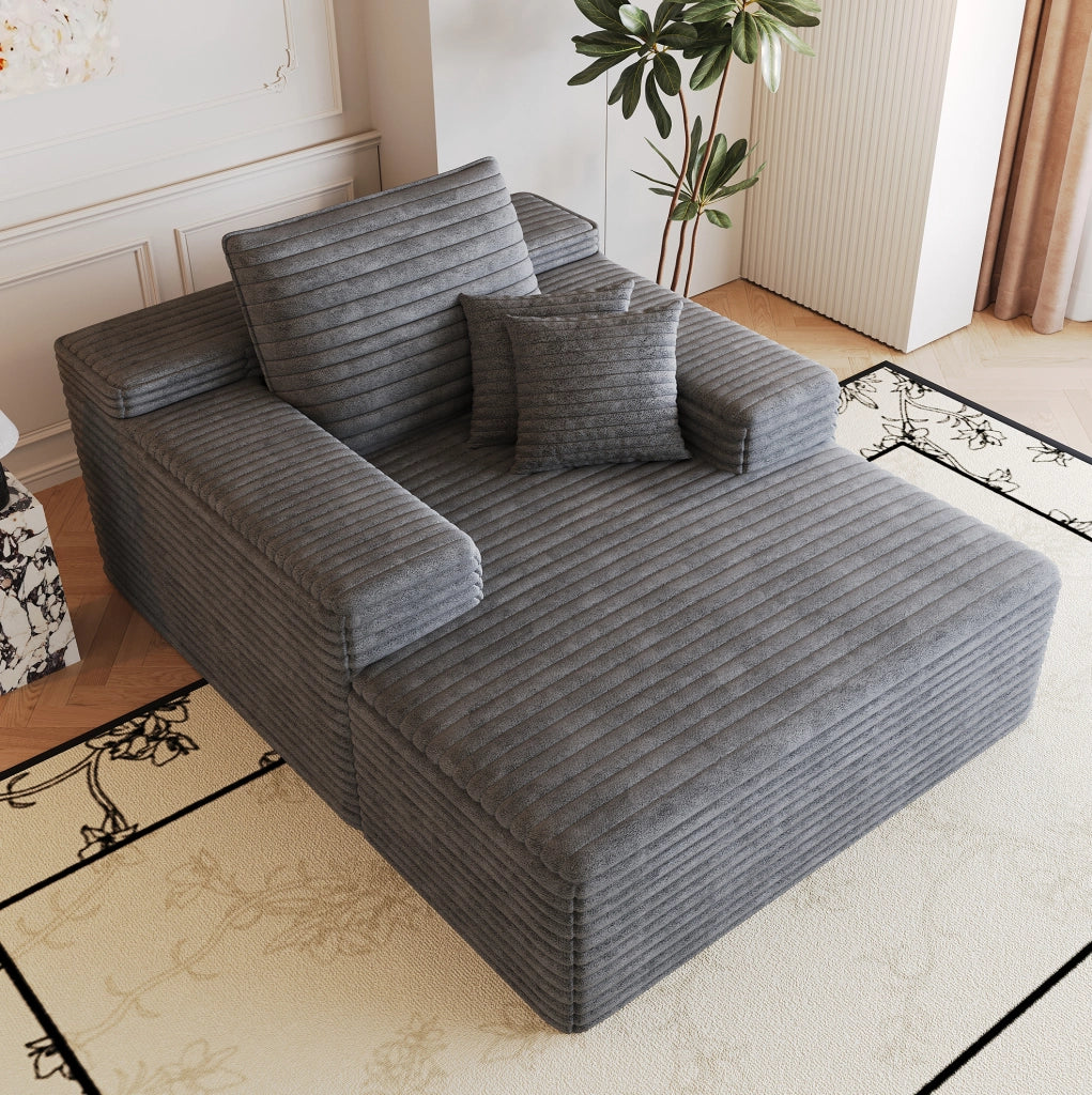 Divano chaise longue in velluto a coste grigio scuro