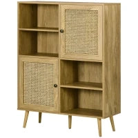 Buffet mobile da soggiorno armadio alto aspetto legno e vimini design 2 porte - dim. 90L x 32,5l x 120H cm