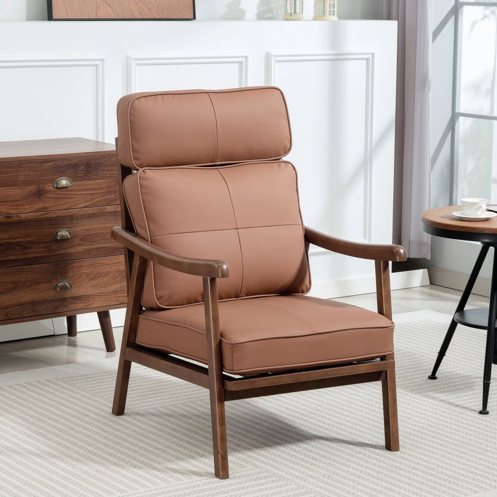 Poltrona Relax ¨C Xylo ¨C Rivestimento PU Marrone, Struttura Legno Noce, Cuscini Imbottiti