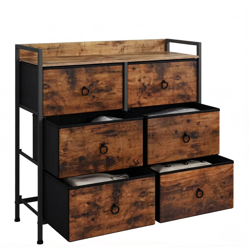 Cassettiera con 6 cassetti in tessuto; 80 x 29 x 78 cm; marrone rustico e nero
