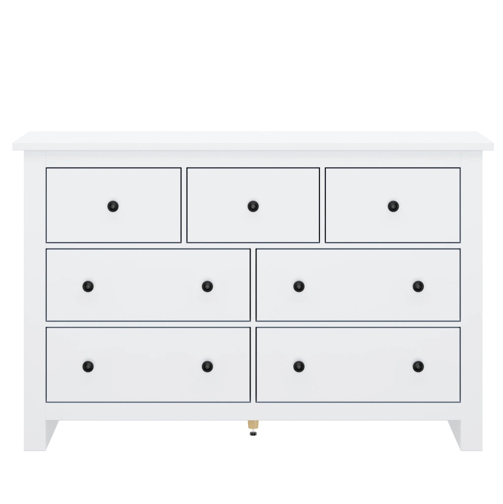 Credenza 152x40x88.5 cm con 7 cassetti e guide scorrevoli; in truciolare bianco