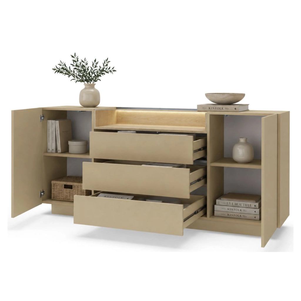 Madia Haleli, Credenza 3 Cassetti, 176x40x83h cm Marrone Chiaro