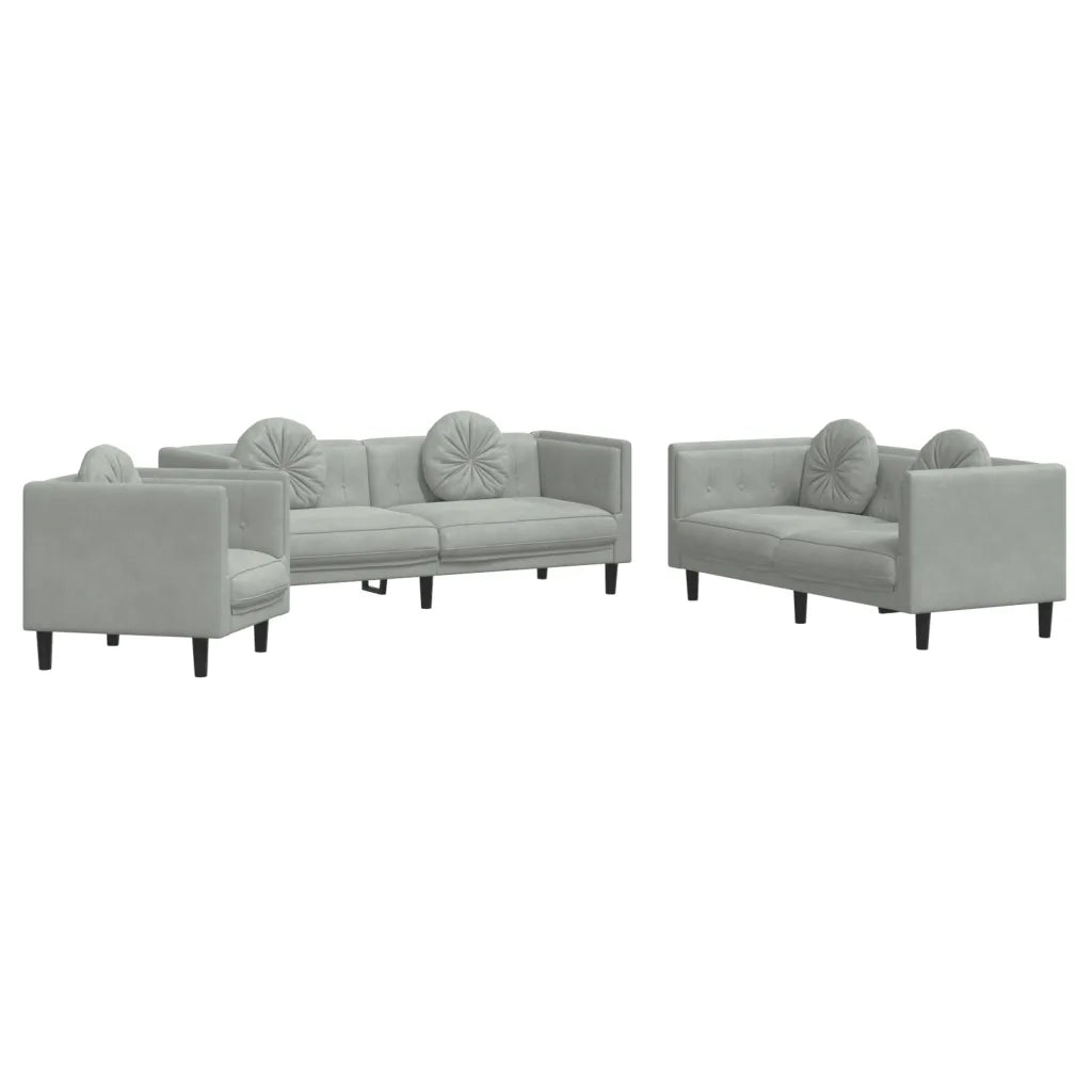 Set di Divani 3 pz con Cuscini Grigio Chiaro in Velluto 3209247