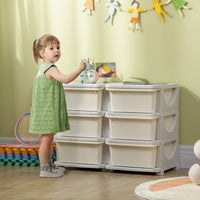 Cassettiera Portagiochi per Bambini 3-6 Anni 75x37x56.5 cm 6 Cassetti con Bordi Arrotondati in PP Bianco Crema