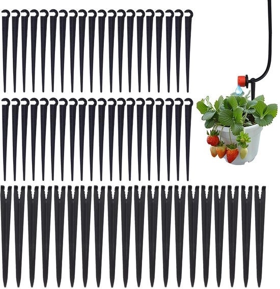 Supporti per tubi di irrigazione - 60 pezzi - 11 cm - Nero - Resistente ai raggi UV - Adatto per 4/7 connessioni tubolari - Supporti irrigazione