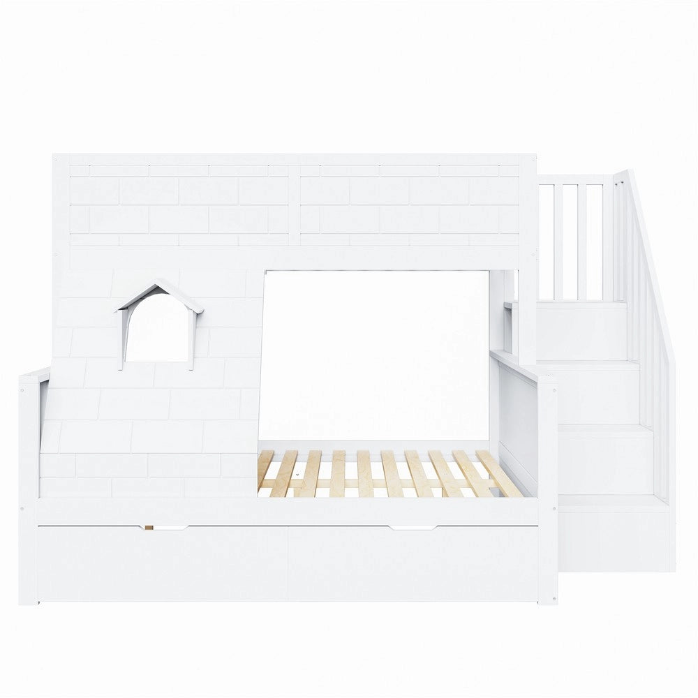 Letto a Castello con Cassetti, Finestra e Scaletta ¨C MINIMAL ¨C Massello, 90x200 / 140x200