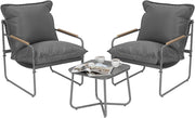 Set 3 Pezzi Salotto da Giardino per 2 Persone, Mobili da Esterno con 1 Tavolino e 2 Sedie con Cuscini Rimovibili, per Giardino, Terrazza e Balcone, in Metallo, Grigio