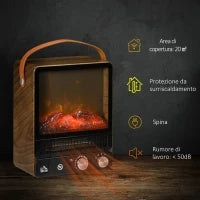 Camino Elettrico con Fiamma LED, 3 Modalità di Riscaldamento e Interruttore di Sicurezza, 30.3x17.5x37.4 cm