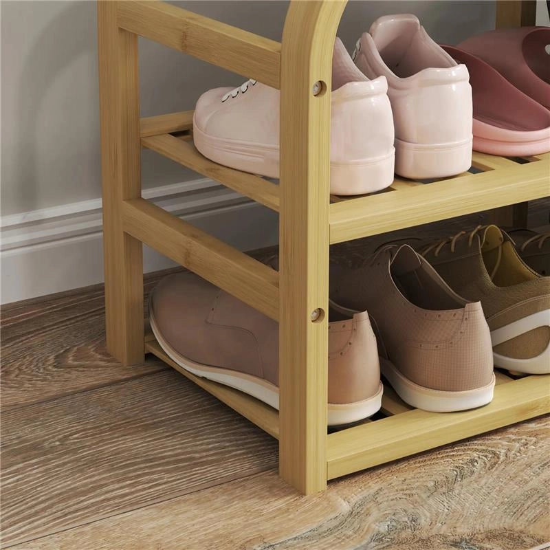 PANCA SCARPIERA DA INGRESSO CON SEDUTA IMBOTTITA DESIGN A DOGHE E CESTINO ESTRAIBILE 70X30X45 CM LEGNO