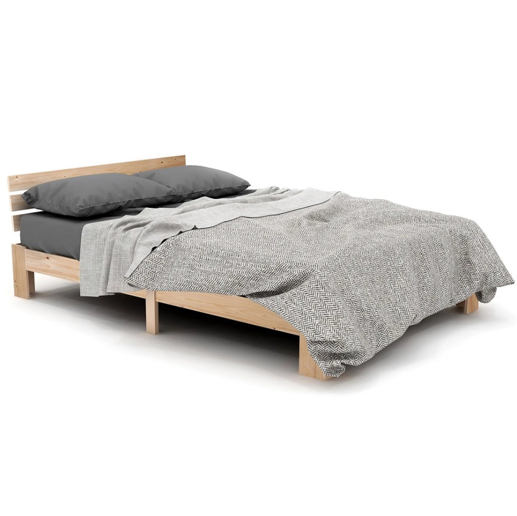 Letto matrimoniale 140x200 cm; design rustico con rete; legno; colore naturale; senza materasso