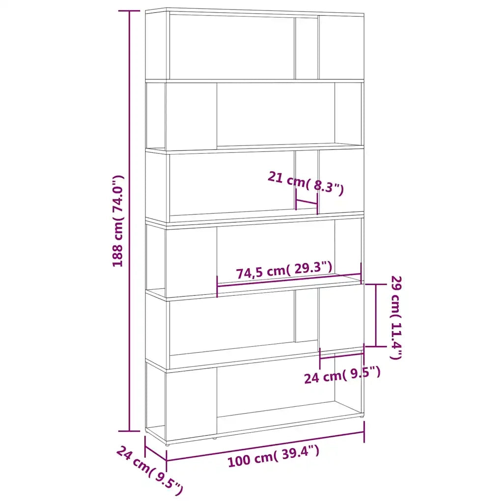 Libreria/Divisorio Stanza Rovere Sonoma 100x24x188 cm 3082074