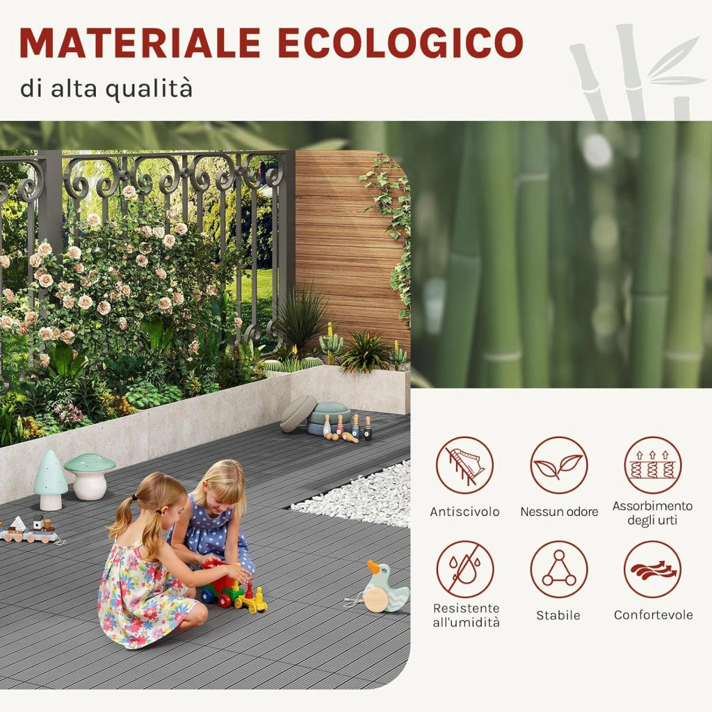 Piastrelle per Pavimenti da Esterno Mattonelle Pavimentazione ad Incastro Click-Deck in Legno Composito, con 12 Pannelli da 30x60 cm Grigio Chiaro