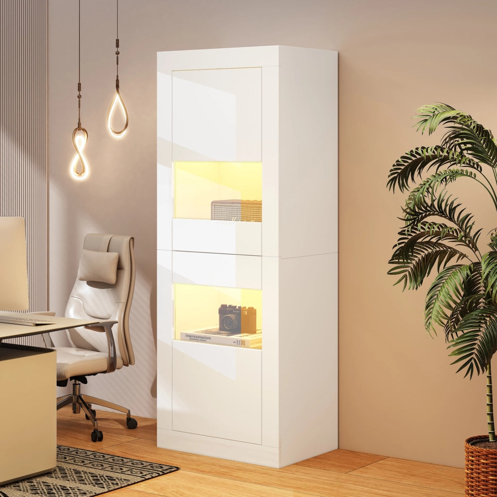 Vetrina a LED lucida - Zephmum- 61x42x162 cm, bianco, con ripiano in vetro