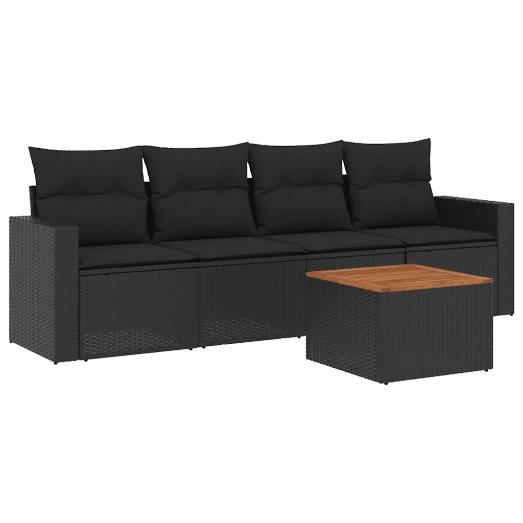 Set Divani da Giardino 5 pz | Set Salotto da Giardino con Cuscini in Polyrattan Nero