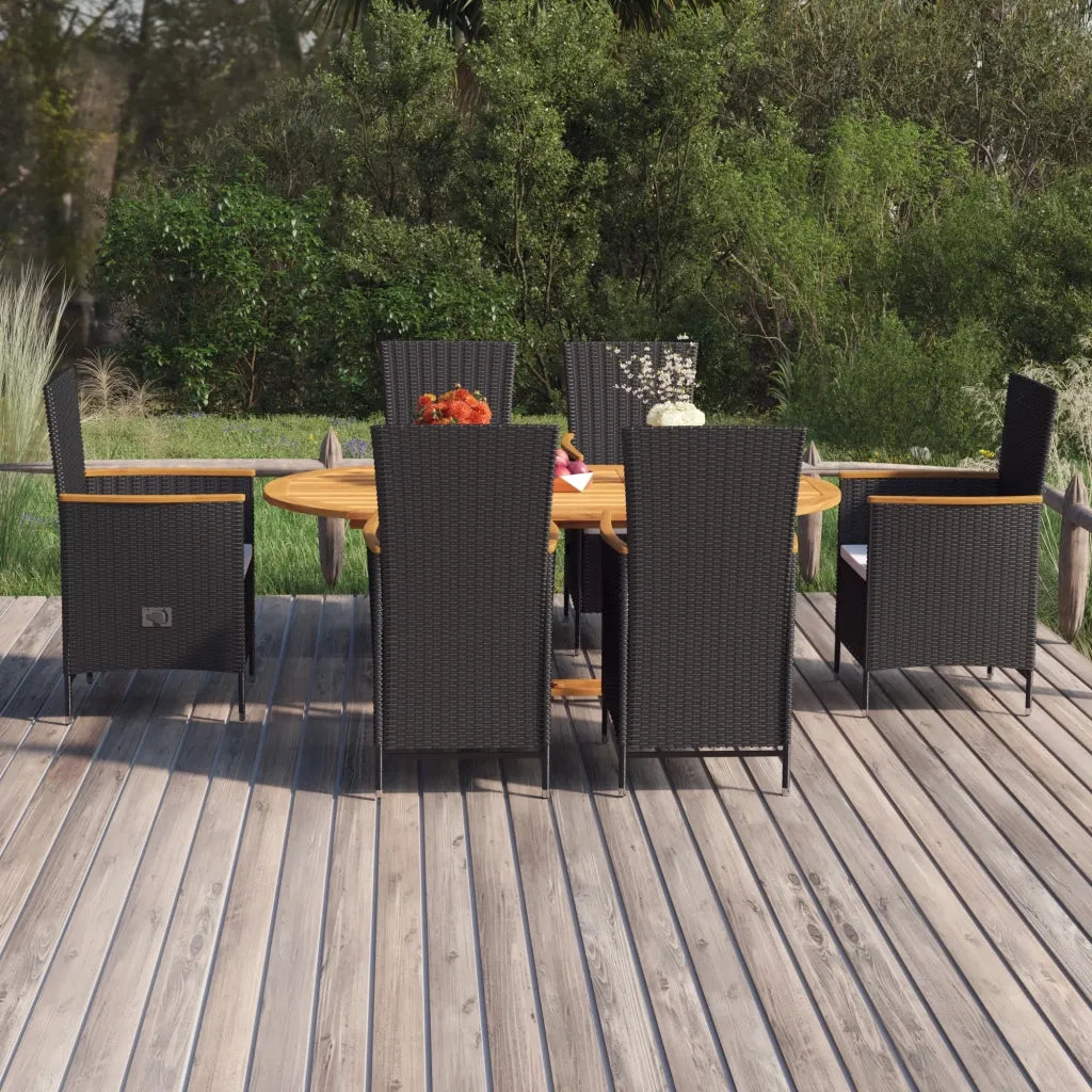 Set Mobili da Pranzo per Giardino 7 pz in Polyrattan Nero 3070769