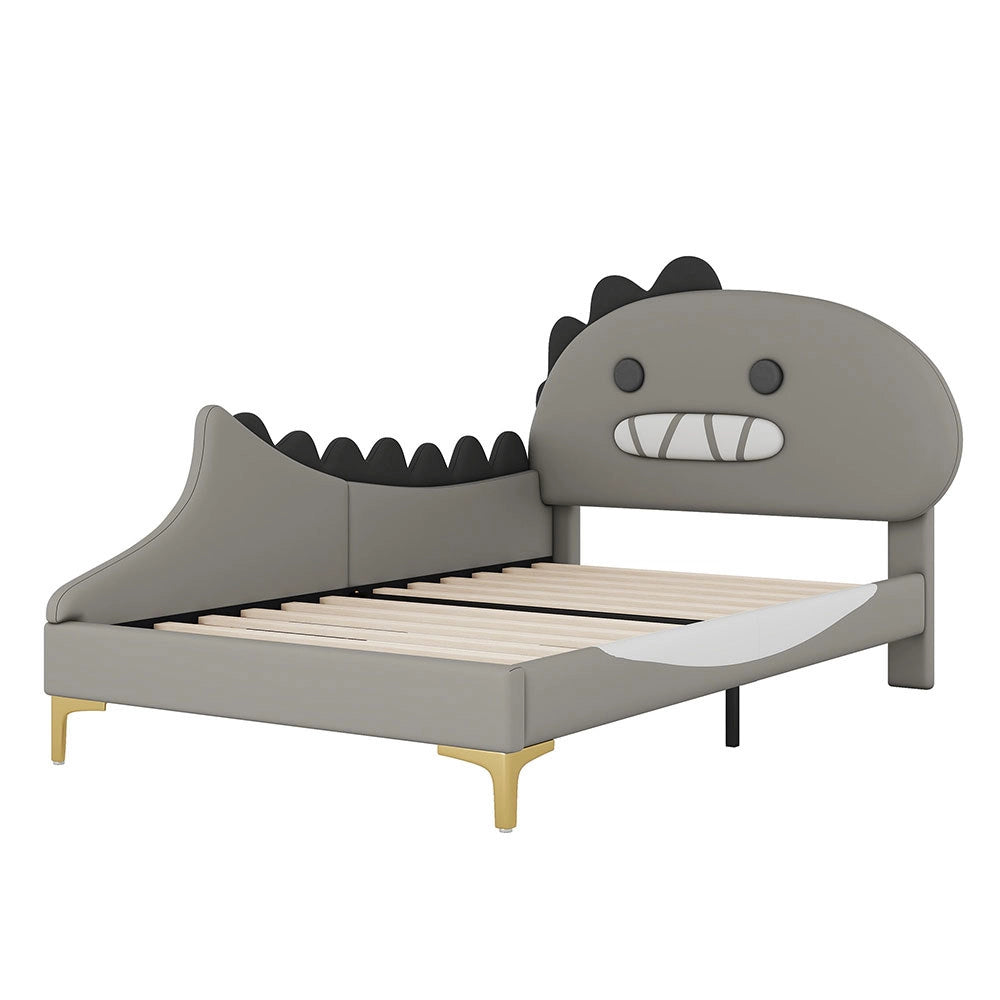 Letto per bambini 90x200 cm - Xylo - Grigio, materiale PU, design Dinosauro