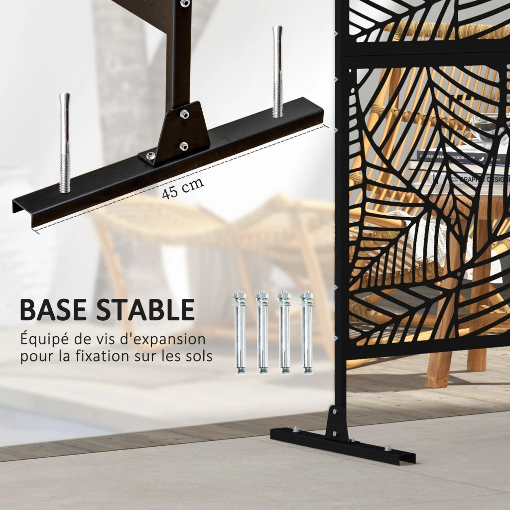Paravento per esterno in metallo nero decorativo a motivi vegetali ¨C zephmum ¨C 122x45x198 cm