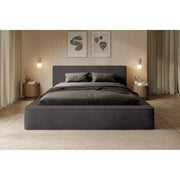 Letto contenitore VELORA – Grigio antracite – 140x200 cm – Tessuto velluto morbido – Rete sollevabile – Spazio di stoccaggio integrato