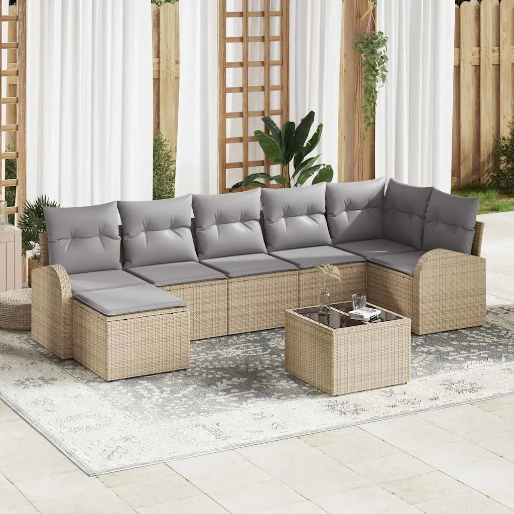 Set Divano da Giardino con cuscino 8 pcs Beige Poly Rattan 3346140