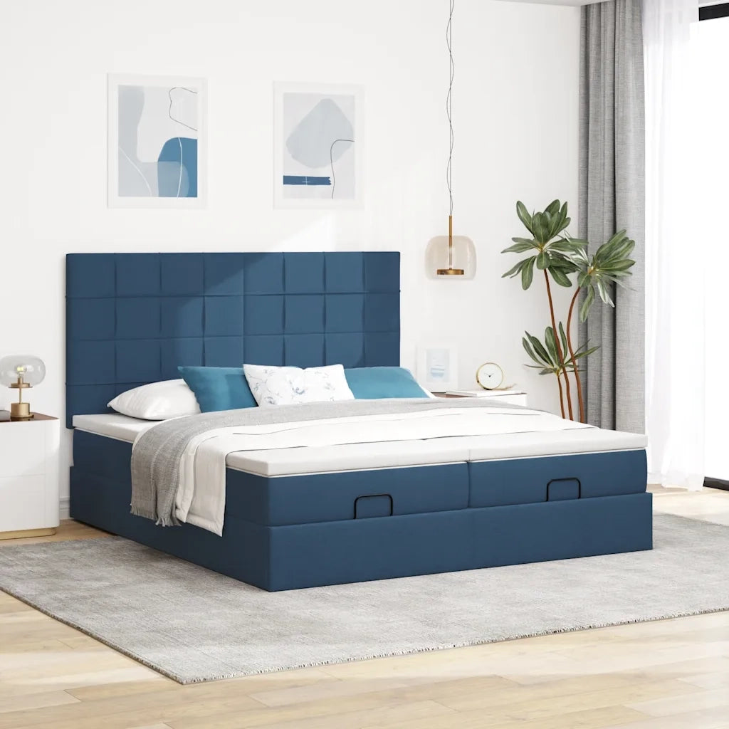 Struttura Letto Pouf con Materassi Blu 200x200 cm in Tessuto 3314554