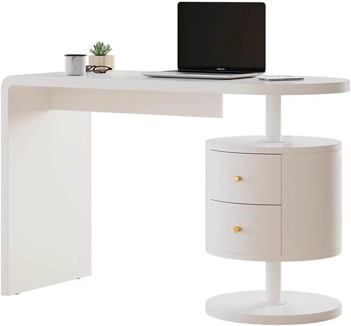 Scrivania Lara, Bianco lucido, 120 x 50 cm con 2 cassetti, adatto per postazioni di lavoro al computer e applicazioni home office