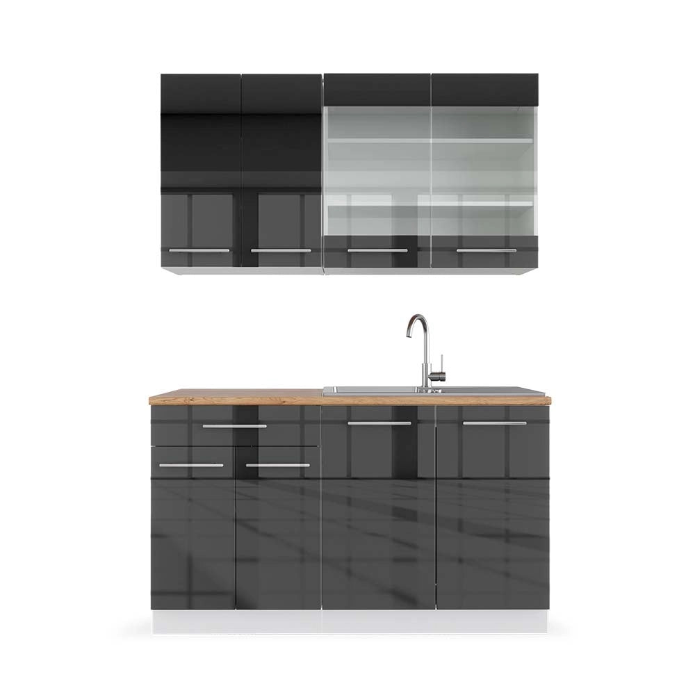 Cucina completa Fame-Line Antracite lucido/Bianco 140 cm, PL Rovere Vicco