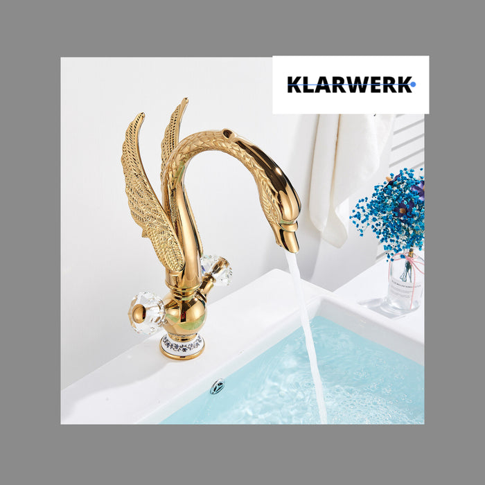 ADRIAN| Rubinetto per bagno grande di design in acciaio inossidabile aspetto cigno di lusso dorato |Miscelatore alto per lavabo independente