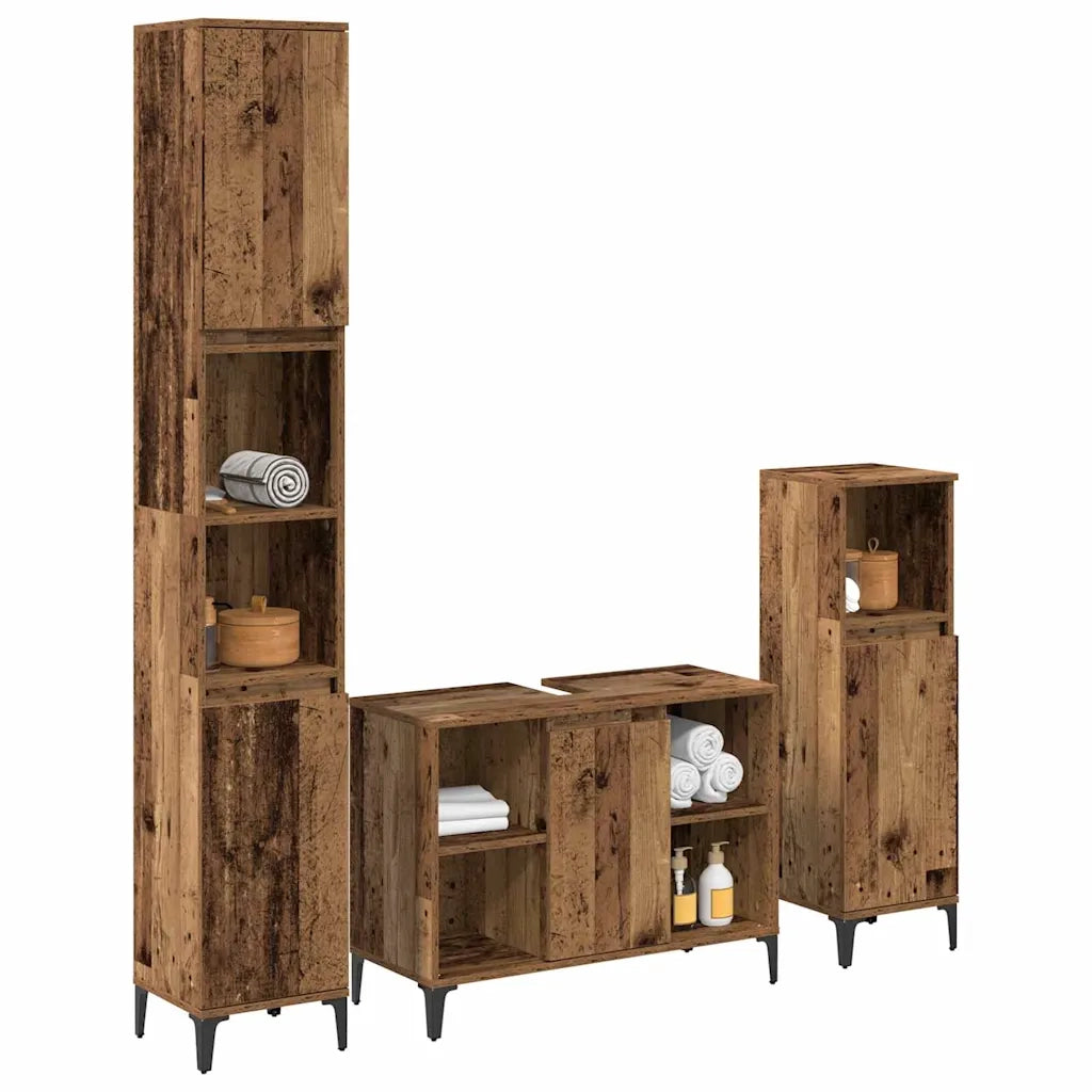 Set di mobili per il bagno con lo scaffale 3 pcs Legno vecchio