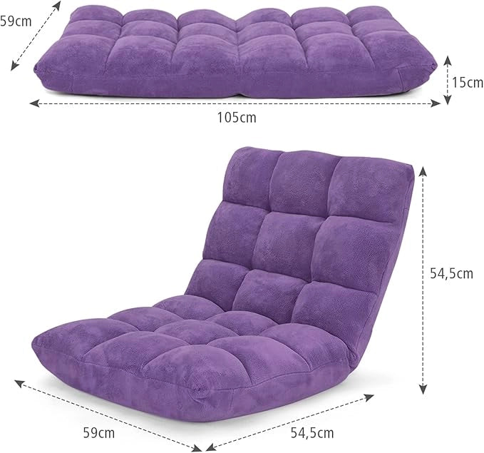 Sedia da Pavimento, Sedia Imbottita Regolabile in 14 Posizioni, Poltrona Salotto per Relax, Yoga, Lettura (Viola)