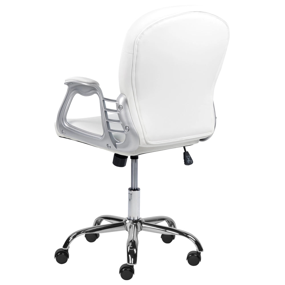 Sedia da ufficio in pelle sintetica bianco con cristalli e altezza regolabile e schienale trapuntato stile retrò moderno