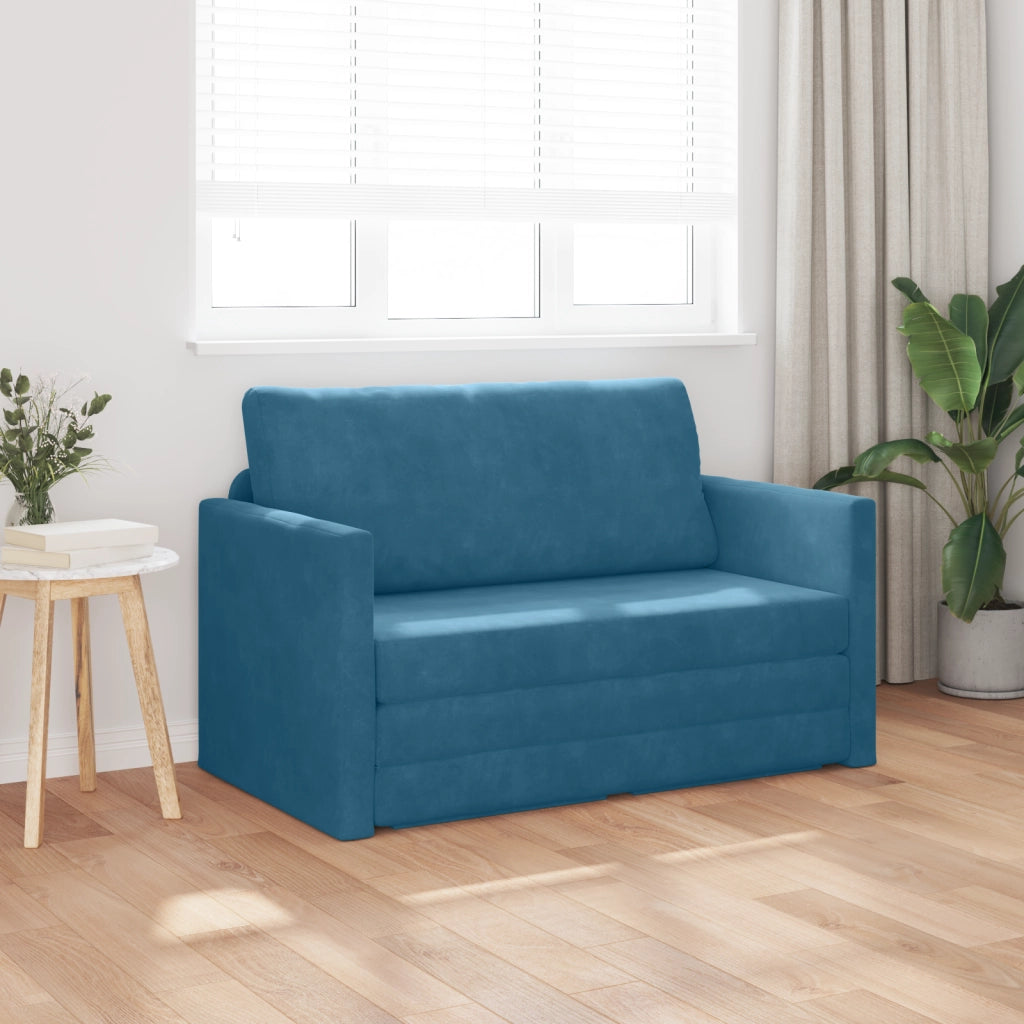 Divano da Pavimento Letto 2-in-1 Blu 124x204x61 cm Velluto