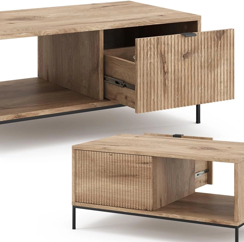 Tavolino Eliza, Quercia vichinga, 90 x 50 cm con un cassetto, combinabile con altri mobili della serie Eliza