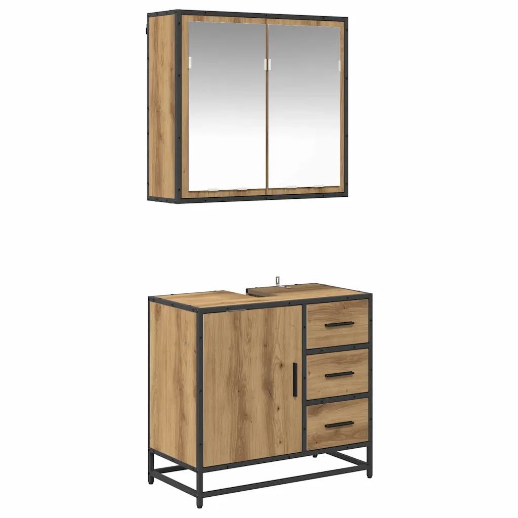vidaXL Set di mobili per il bagno con porta 2 pcs rovere artigianale