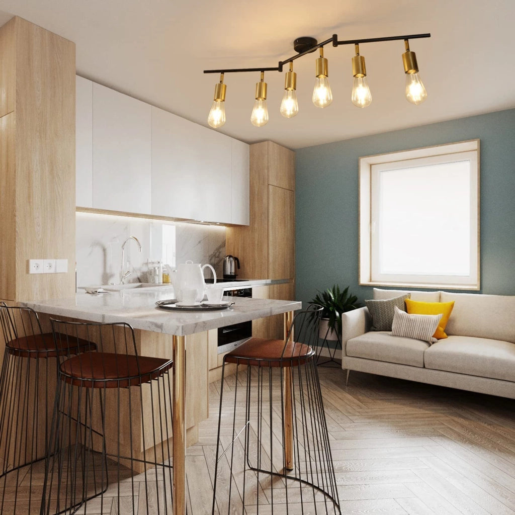 ZMH Faretto da soffitto dorati 6 luci E27 retro rotanti metallo max 25W per camera letto senza lampadina