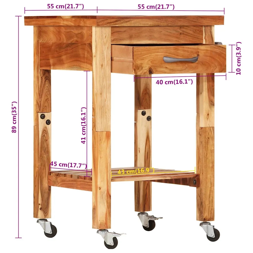 Carrello da Cucina-Scaffale per Cucina 55x55x89 cm in Legno Massello di Acacia