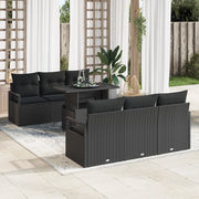 Set Divani Giardino  7 Pezzi con Cuscini Rattan Polikarbonato Nero