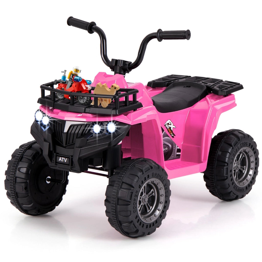 Atv per bambini elettrico quad 4 ruote 6v con avvio a pulsante, Atv per bambini con pneumatici tread e fari led Rosa-Macchinine giocattoli