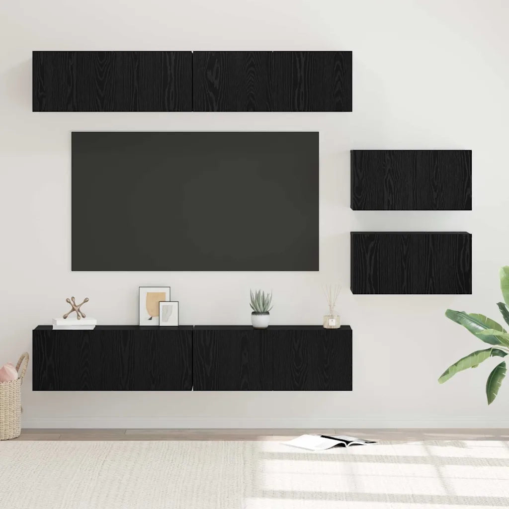 vidaXL Set mobile TV 6 pcs Rovere nero 80 x 30 x 30 cm